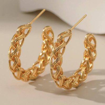 18kt gold-plated classic chain link hoop earrings