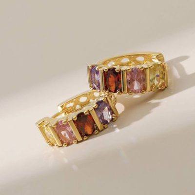 18kt gold-plated hoop earrings with multicolour gemstones