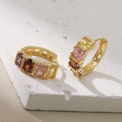 18kt gold-plated hoop earrings with multicolour gemstones