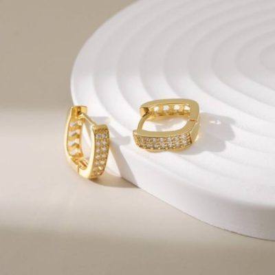 18kt gold-plated U shape hoop earrings with cubic zirconia stones