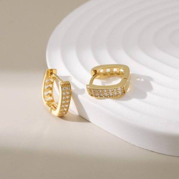 18kt gold-plated U shape hoop earrings with cubic zirconia stones - Image 2
