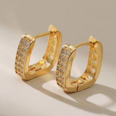 18kt gold-plated U shape hoop earrings with cubic zirconia stones