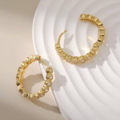 18kt gold-plated hoop earrings with cubic zirconia stones