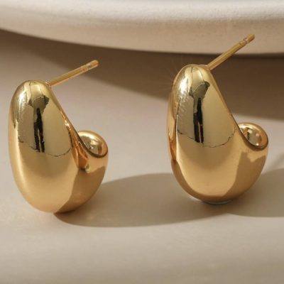 18kt gold-plated polished half bean hoop earrings