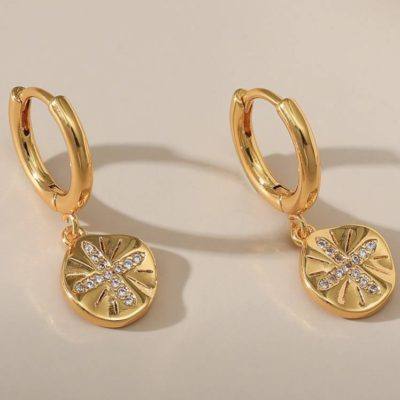 18kt gold-plated cross drop huggie earrings