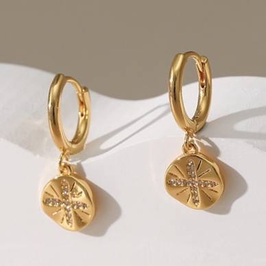 18kt gold-plated cross drop huggie earrings