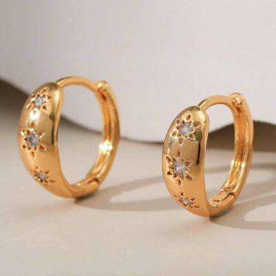 18kt gold-plated huggie earrings with cubic zirconia stones