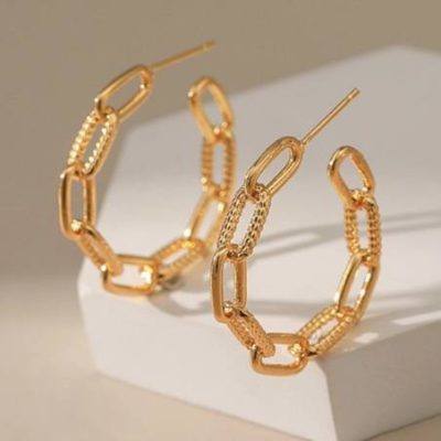 18kt gold-plated chain hoop hoop earrings