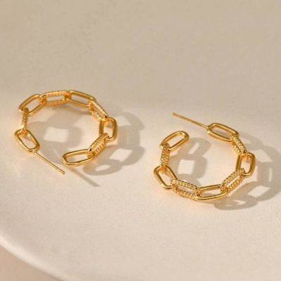 18kt gold-plated chain hoop hoop earrings