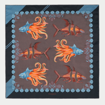 The Fish square silk scarf FS0319